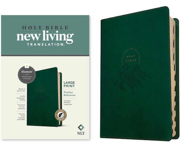 Cover image for NLT Large Print Thinline Reference Bible, Filament Enabled (Leatherlike, Evergreen Mountain, Indexed, Red Letter), isbn: 9781496466297
