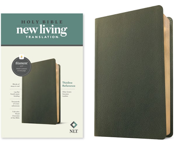 Cover image for NLT Thinline Reference Bible, Filament Enabled (Genuine Leather, Olive Green, Red Letter), isbn: 9781496474124