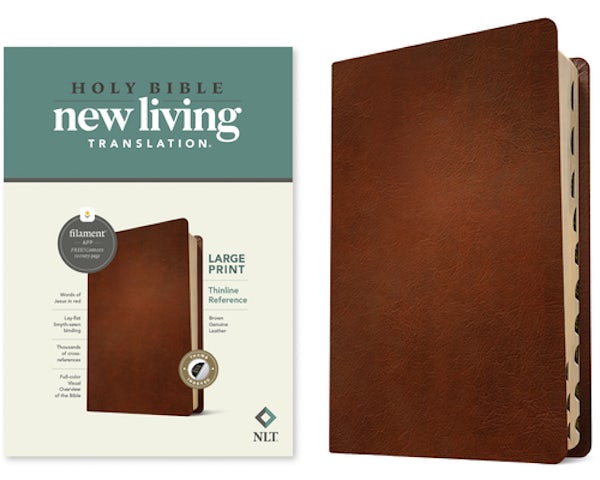 Cover image for NLT Large Print Thinline Reference Bible, Filament Enabled (Genuine Leather, Brown, Indexed, Red Letter), isbn: 9781496474179