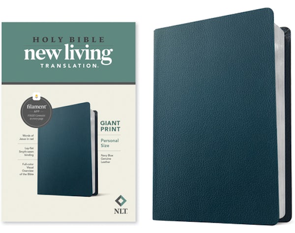 Cover image for NLT Personal Size Giant Print Bible, Filament Enabled (Genuine Leather, Navy Blue, Red Letter), isbn: 9781496474247