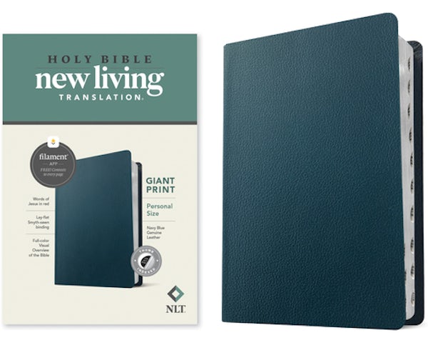 Cover image for NLT Personal Size Giant Print Bible, Filament Enabled (Genuine Leather, Navy Blue, Indexed, Red Letter), isbn: 9781496474261
