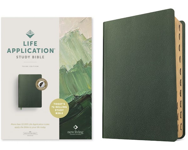 Cover image for NLT Life Application Study Bible, Third Edition (Genuine Leather, Olive Green, Indexed, Red Letter), isbn: 9781496479013