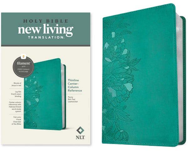 Cover image for NLT Thinline Center-Column Reference Bible, Filament Enabled (Leatherlike, Peony Rich Teal, Red Letter), isbn: 9781496479068