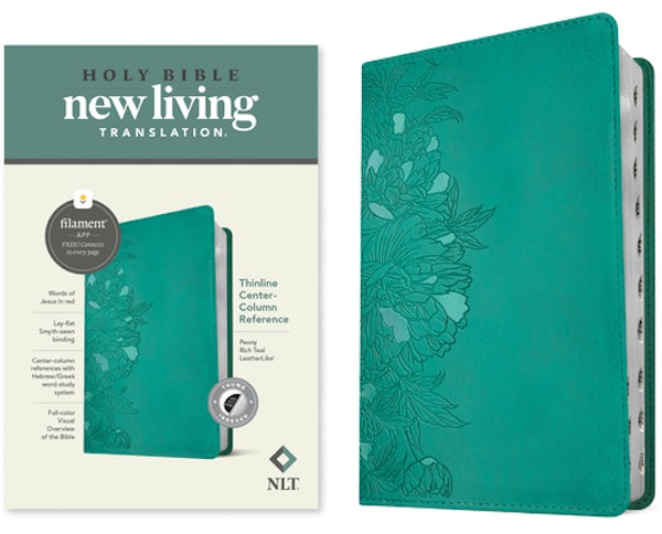 Cover image for NLT Thinline Center-Column Reference Bible, Filament Enabled (Leatherlike, Peony Rich Teal, Indexed, Red Letter), isbn: 9781496479075
