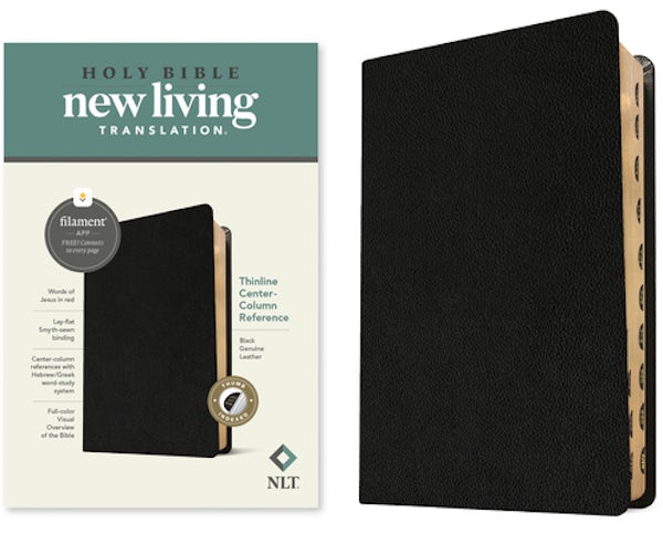 Cover image for NLT Thinline Center-Column Reference Bible, Filament Enabled (Genuine Leather, Black, Indexed, Red Letter), isbn: 9781496479099