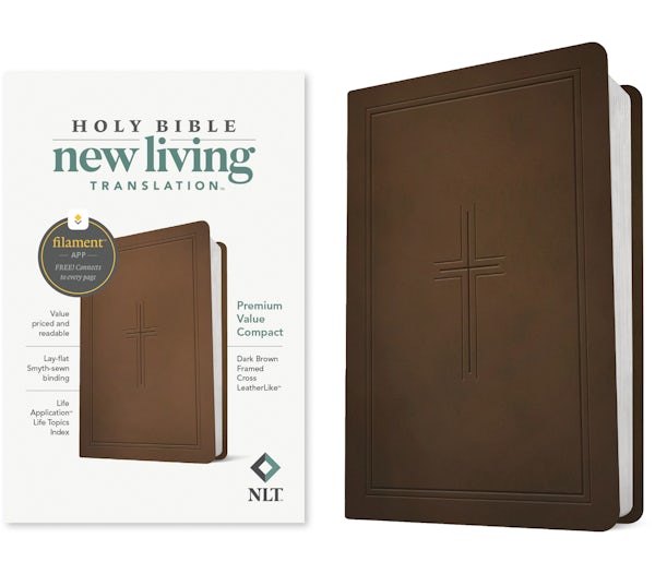 Cover image for NLT Premium Value Compact Bible, Filament Enabled (Leatherlike, Dark Brown Framed Cross), isbn: 9781496479303