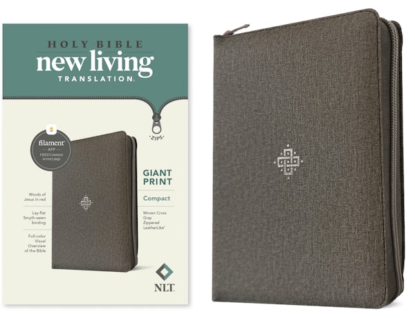 Cover image for NLT Compact Giant Print Zipper Bible, Filament Enabled (Leatherlike, Woven Cross Gray, Red Letter), isbn: 9781496480101