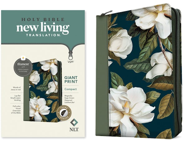 Cover image for NLT Compact Giant Print Zipper Bible, Filament Enabled (Leatherlike, Magnolia Sage Green, Indexed, Red Letter), isbn: 9781496480132