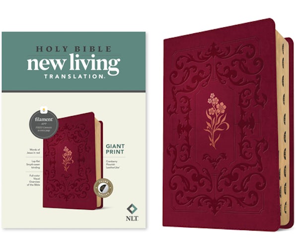 Cover image for NLT Giant Print Bible, Filament Enabled (Leatherlike, Cranberry Flourish, Indexed, Red Letter), isbn: 9781496482303
