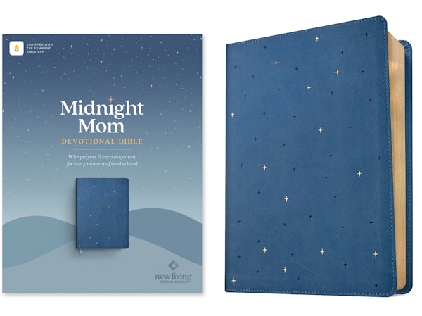 Cover image for NLT Midnight Mom Devotional Bible (Leatherlike, Starlit Navy, Red Letter, Filament Enabled), isbn: 9781496482822