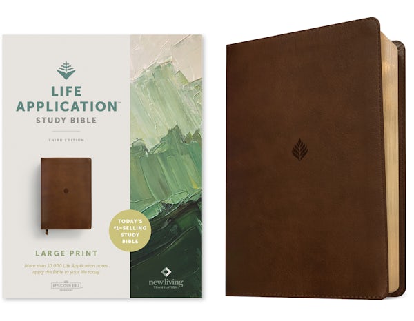 Cover image for NLT Life Application Study Bible, Third Edition, Large Print (Leatherlike, Rustic Brown Leaf, Red Letter), isbn: 9781496483089