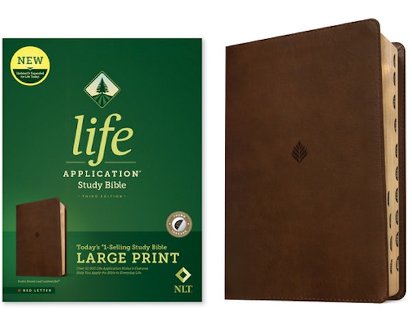 Cover image for NLT Life Application Study Bible, Third Edition, Large Print (Leatherlike, Rustic Brown Leaf, Indexed, Red Letter), isbn: 9781496483096