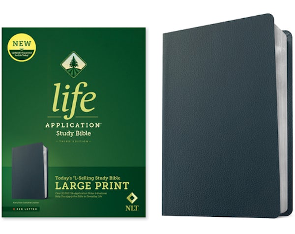 Cover image for NLT Life Application Study Bible, Third Edition, Large Print (Genuine Leather, Navy Blue, Red Letter), isbn: 9781496483126