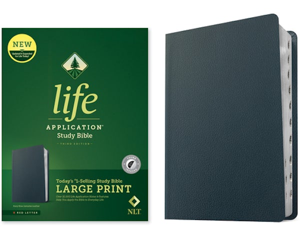Cover image for NLT Life Application Study Bible, Third Edition, Large Print (Genuine Leather, Navy Blue, Indexed, Red Letter), isbn: 9781496483133