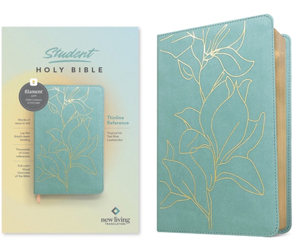 Cover image for NLT Student Bible, Thinline Reference, Filament Enabled (Leatherlike, Tropical Iris Teal Blue, Red Letter), isbn: 9781496483904