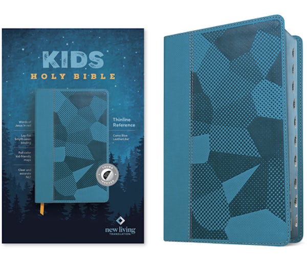 Cover image for NLT Kids Bible, Thinline Reference Edition (Leatherlike, Camo Blue, Indexed, Red Letter), isbn: 9781496483997