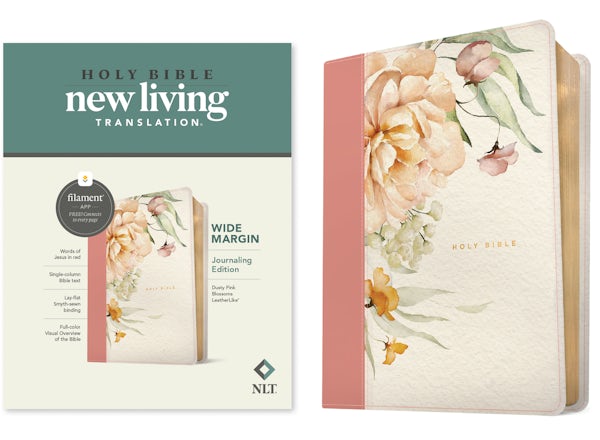 Cover image for NLT Wide Margin Bible, Filament Enabled (Leatherlike, Dusty Pink Blossoms, Red Letter), isbn: 9781496484017