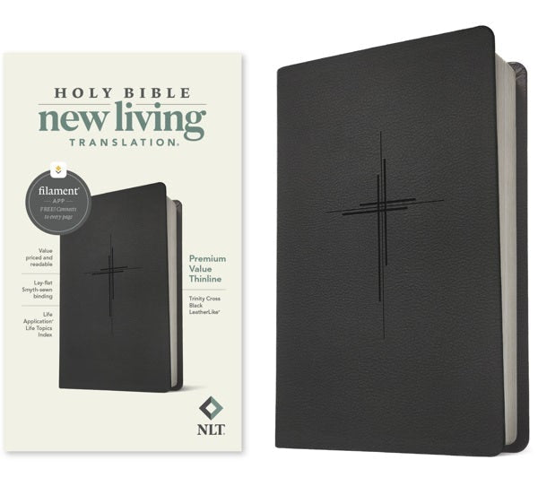 Cover image for NLT Premium Value Thinline Bible, Filament Enabled (Leatherlike, Trinity Cross Black), isbn: 9781496484772