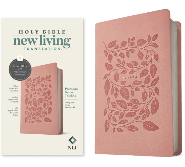 Cover image for NLT Premium Value Thinline Bible, Filament Enabled (Leatherlike, Dusty Pink Vines), isbn: 9781496484789