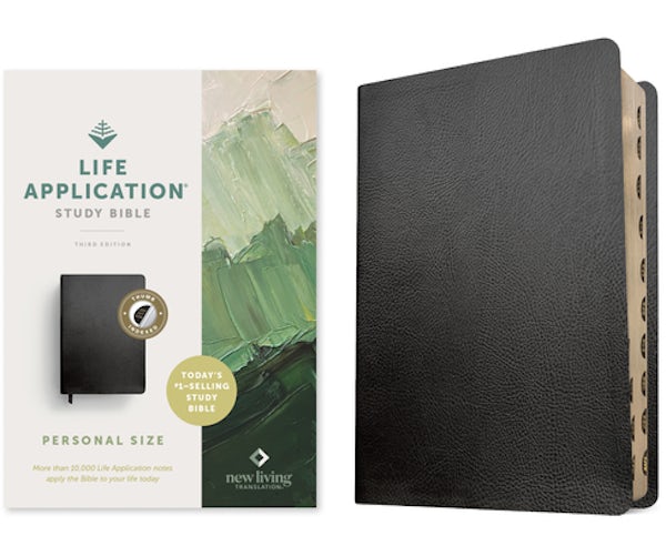 Cover image for NLT Life Application Study Bible, Third Edition, Personal Size (Bonded Leather, Black, Indexed, Red Letter), isbn: 9781496485496