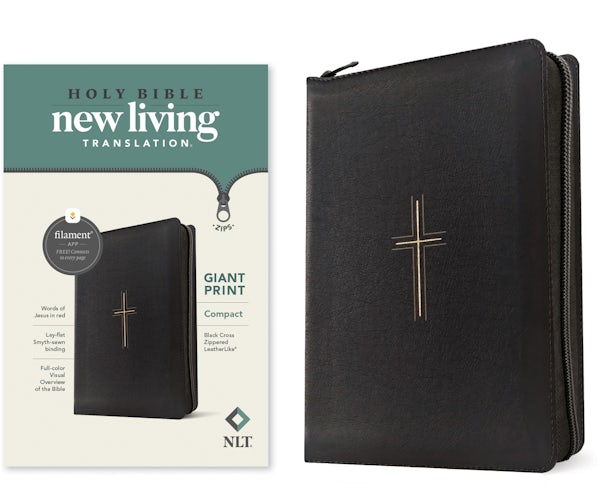 Cover image for NLT Compact Giant Print Zipper Bible, Filament Enabled (Leatherlike, Black Cross, Red Letter), isbn: 9781496486738