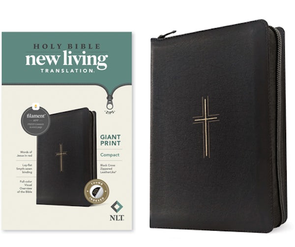 Cover image for NLT Compact Giant Print Zipper Bible, Filament Enabled (Leatherlike, Black Cross, Indexed, Red Letter), isbn: 9781496486868