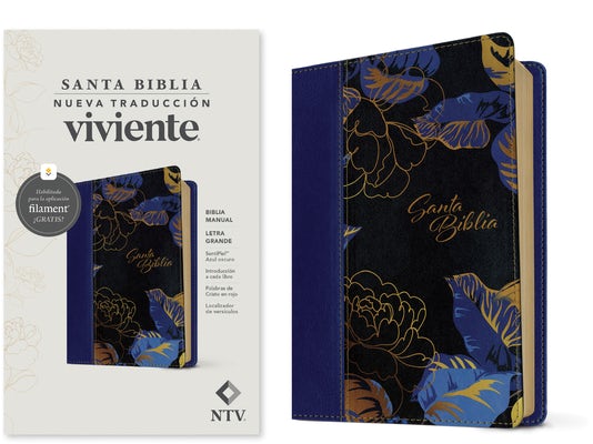 Cover image for Biblia Manual Ntv, Letra Grande Con Filament (Sentipiel, Azul Oscuro, Letra Roja), isbn: 9781496488329