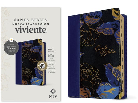 Cover image for Biblia Manual Ntv, Letra Grande Con Filament (Sentipiel, Azul Oscuro, Índice, Letra Roja), isbn: 9781496488336