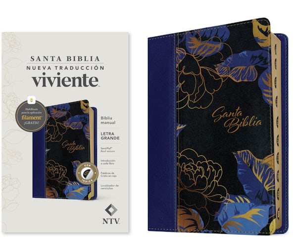 Cover image for Biblia Manual Ntv, Letra Grande Con Filament (Sentipiel, Azul Oscuro, �ndice, Letra Roja), isbn: 9781496488336