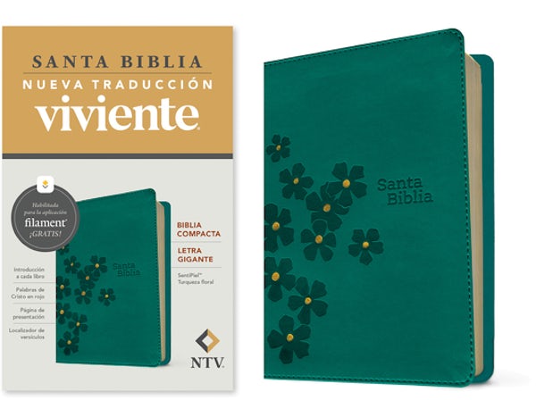 Cover image for Biblia Compacta Ntv, Letra Gigante Con Filament (Sentipiel, Turquesa Floral, Letra Roja), isbn: 9781496489654