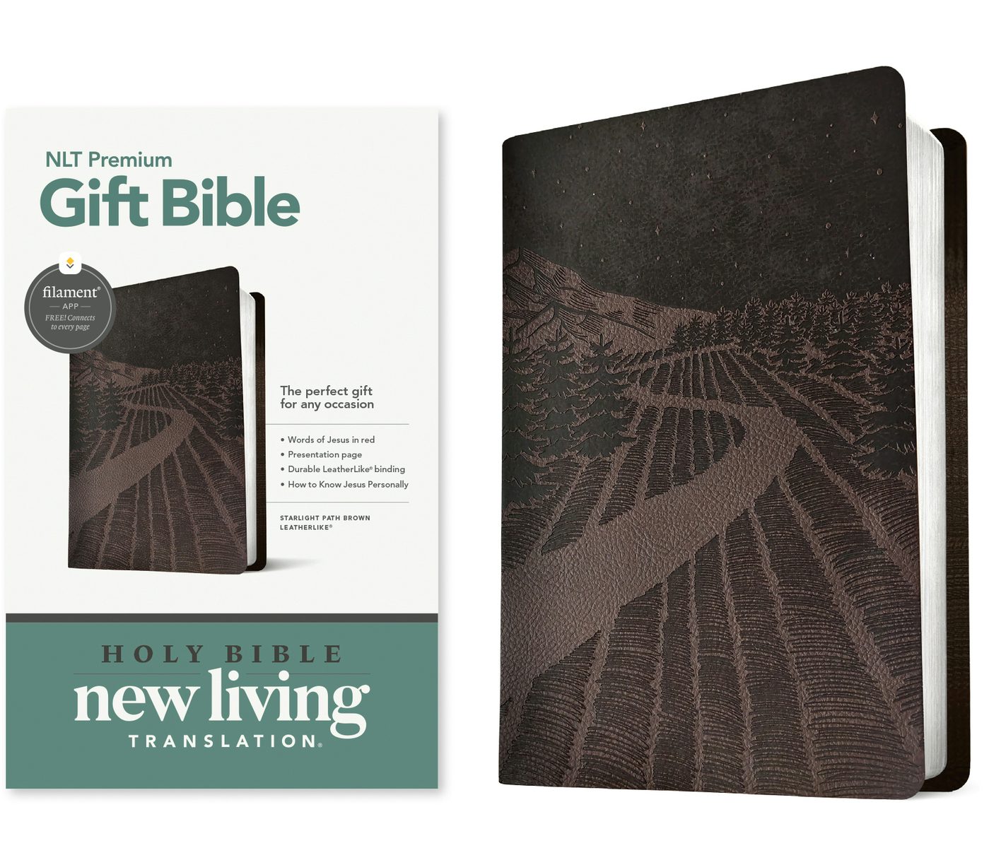 Cover image for Premium Gift Bible Nlt, Filament Enabled (Leatherlike, Starlight Path Brown, Red Letter), isbn: 9781496489838