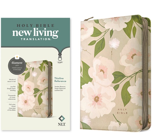 Cover image for NLT Thinline Reference Zipper Bible, Filament Enabled (Leatherlike, Tender Blossom Taupe, Red Letter), isbn: 9781496489906