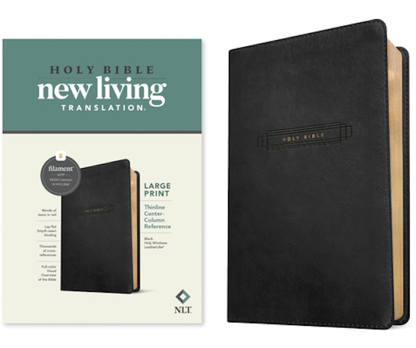Cover image for NLT Large Print Thinline Center-Column Reference Bible, Filament Enabled (Leatherlike, Black Holy Windows, Red Letter), isbn: 9781496489944