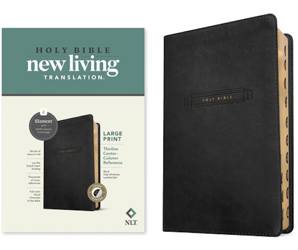 Cover image for NLT Large Print Thinline Center-Column Reference Bible, Filament Enabled (Leatherlike, Black Holy Windows, Indexed, Red Letter), isbn: 9781496489951
