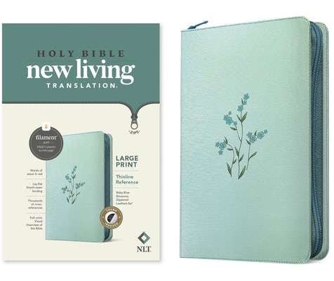 Cover image for NLT Large Print Thinline Reference Zipper Bible, Filament Enabled (Leatherlike, Baby Blue Blossoms, Indexed, Red Letter), isbn: 9781496490018