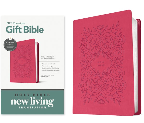Cover image for Premium Gift Bible Nlt, Filament Enabled (Leatherlike, Very Berry Pink Vines, Red Letter), isbn: 9781496490759