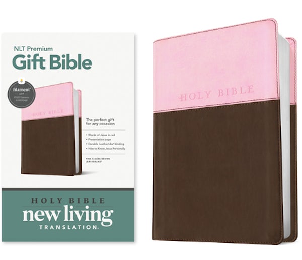 Cover image for Premium Gift Bible Nlt, Filament Enabled, Tutone (Leatherlike, Pink/Dark Brown, Red Letter), isbn: 9781496490797