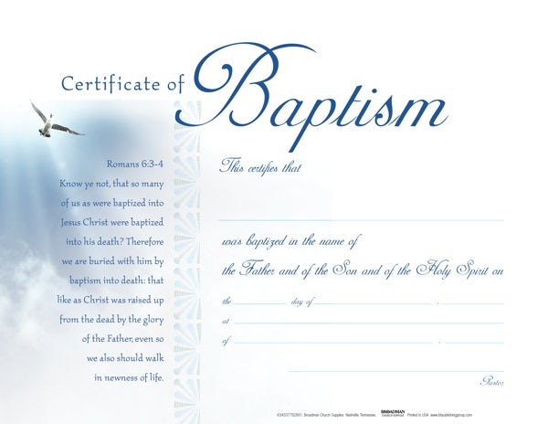 Cover image for Certificate of Baptism - Flat with Clouds (Package of 6), isbn: 9781535999298
