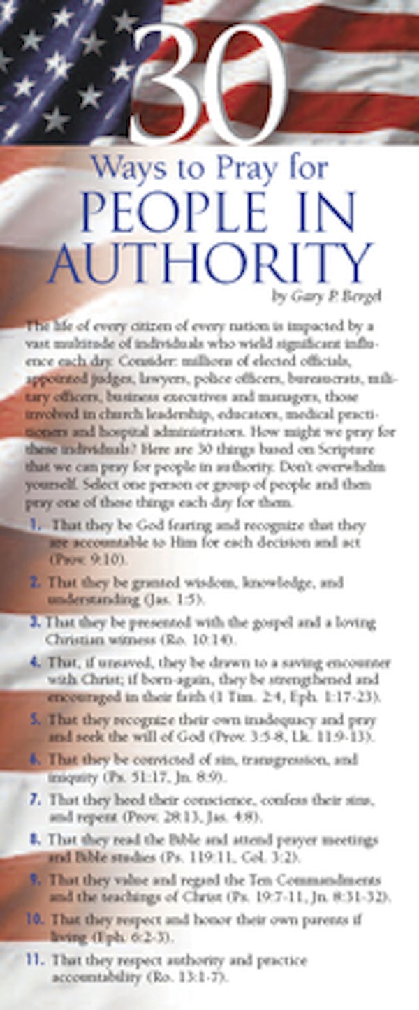 Cover image for 30 Ways to Pray for People in Authority 50-Pack, isbn: 9781576839058