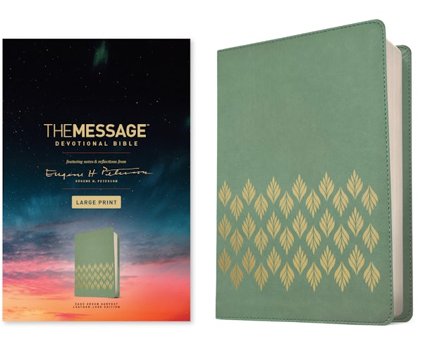 Cover image for The Message Devotional Bible, Large Print (Leather-Look, Sage Green Harvest), isbn: 9781641586139