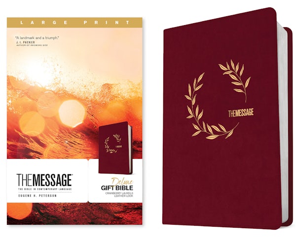 Cover image for The Message Deluxe Gift Bible, Large Print (Leather-Look, Cranberry Laurels), isbn: 9781641586481