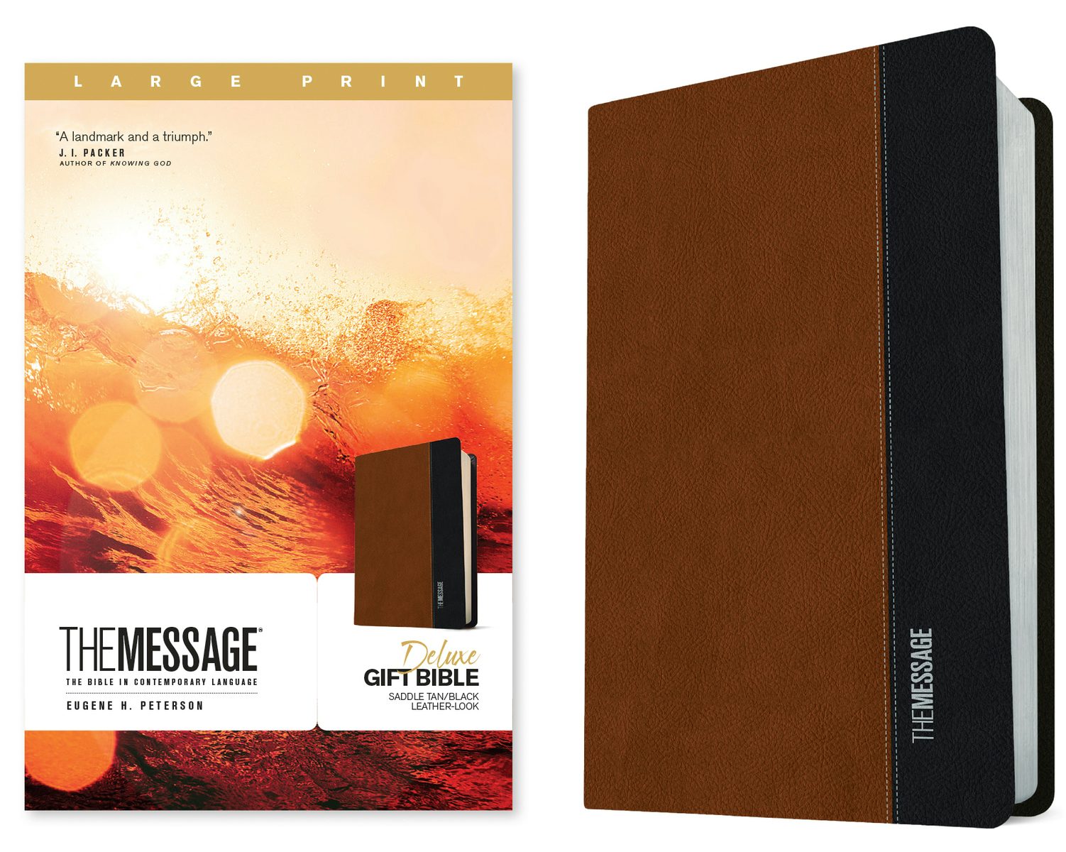 Cover image for The Message Deluxe Gift Bible, Large Print (Leather-Look, Saddle Tan/Black), isbn: 9781641586498