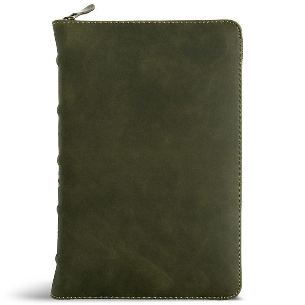 Cover image for CSB Personal Size Bible, Holman Handcrafted Collection, Zipper Closure, Marbled Olive Premium Calfskin, isbn: 9798384546221