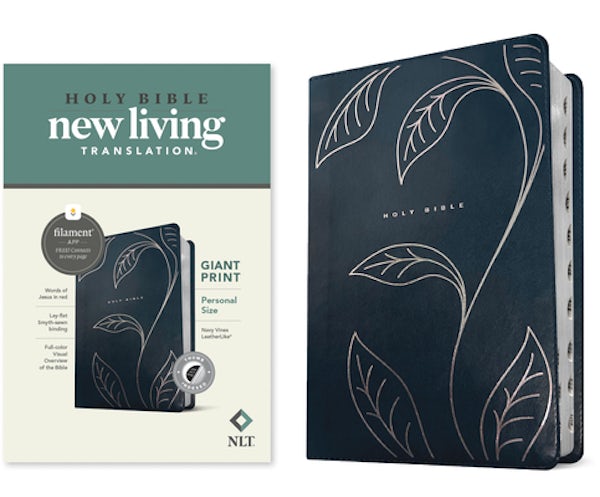 Cover image for NLT Personal Size Giant Print Bible, Filament Enabled (Leatherlike, Navy Vines, Indexed, Red Letter), isbn: 9798400503023