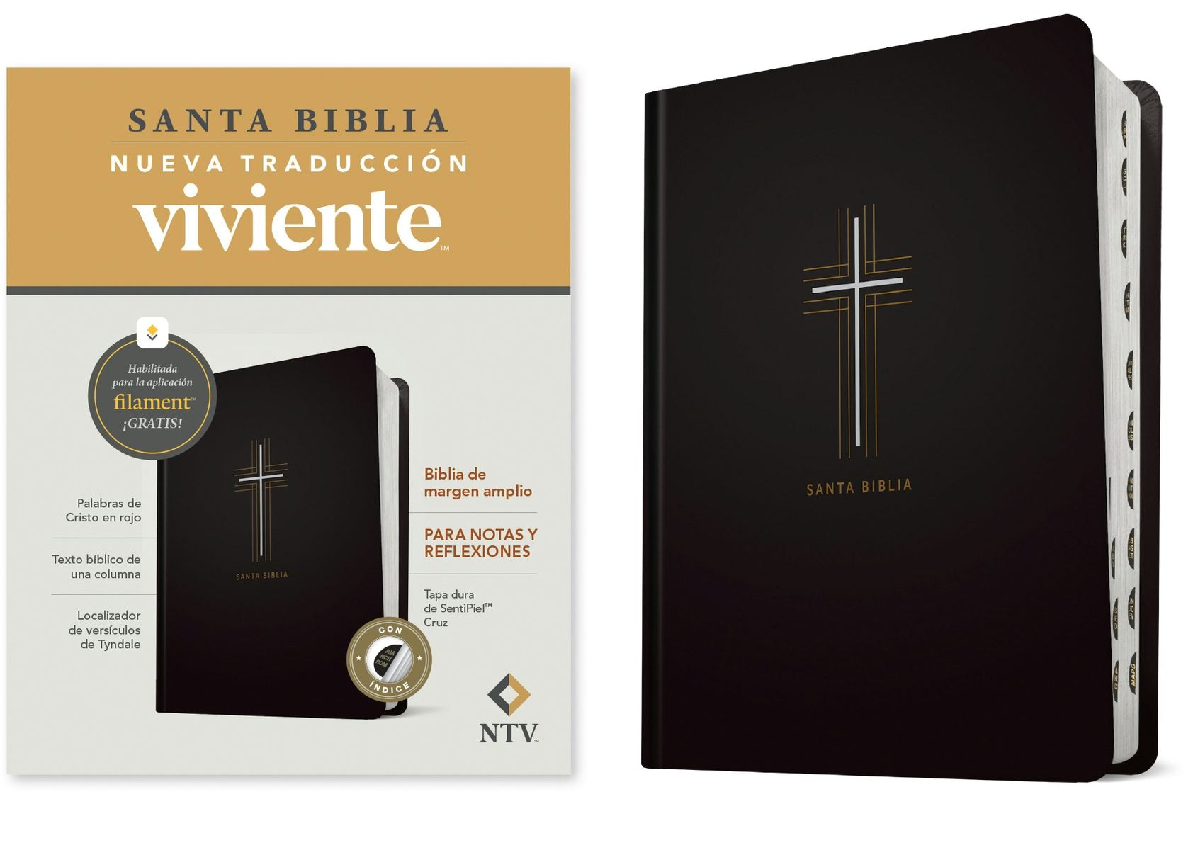 Cover image for Biblia de Margen Amplio Ntv Con Filament (Tapa Dura de Sentipiel, Cruz, Índice, Letra Roja), isbn: 9798400505645