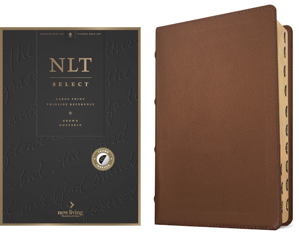Cover image for NLT Select Large Print Thinline Reference Bible, Filament Enabled (Goatskin Leather, Brown, Indexed, Red Letter), isbn: 9798400506574