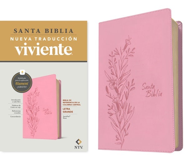 Cover image for Biblia de Referencia En La Columna Central Ntv, Letra Grande Con Filament (Sentipiel, Rosa, Letra Roja), isbn: 9798400506833