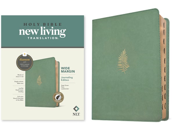 Cover image for NLT Wide Margin Bible, Filament Enabled (Leatherlike, Sage Green Palm, Indexed, Red Letter), isbn: 9798400506925