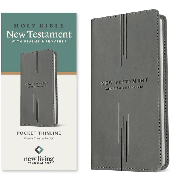Cover image for NLT Pocket Thinline New Testament with Psalms and Proverbs (Leatherlike, Charcoal Cross), isbn: 9798400509131