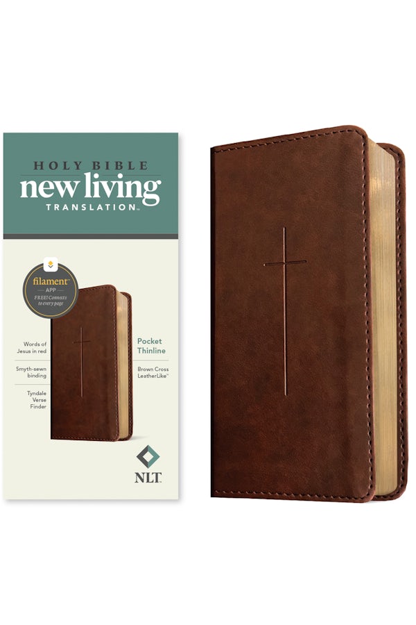 Cover image for NLT Pocket Thinline Bible, Filament Enabled (Leatherlike, Brown Cross, Red Letter), isbn: 9798400509155